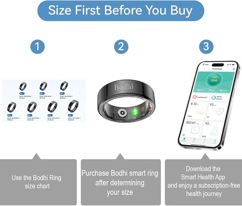 Bodhi Smart Ring – Your All-in-One Wellness Companion, Sleep/Fitness/Stress/HR/BP Tracker. App, iOS & Android Compatible (Silver, 8) in Saudi Arabia
