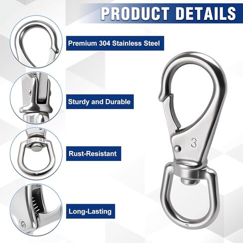 2 Pcs 304 Stainless Steel Swivel Snap Hooks Diving Clips Flag Pole Clips Swivel Carabiner Snap Hooks Heavy Duty Flag for Flagpole Pole to Hold Rope in Saudi Arabia