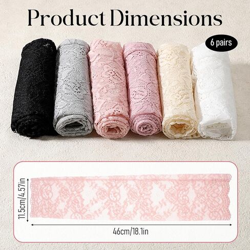 6 Pairs Lace Long Fingerless Gloves, Black Fingerless Gloves Women, Elastic Lace Elbow Length Glove, for Daily Sun Protection, Outdoor Sports, Parties. in Saudi Arabia