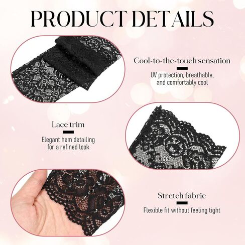 6 Pairs Lace Long Fingerless Gloves, Black Fingerless Gloves Women, Elastic Lace Elbow Length Glove, for Daily Sun Protection, Outdoor Sports, Parties. in Saudi Arabia