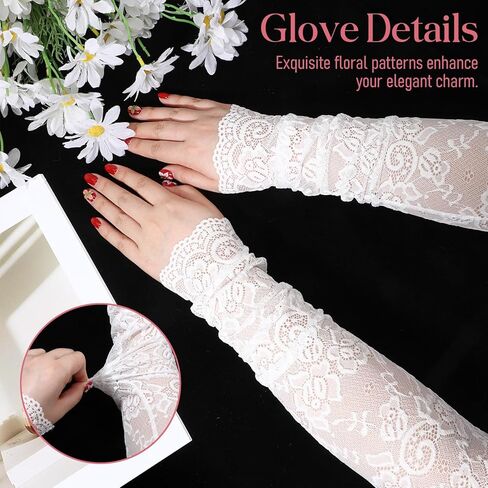 6 Pairs Lace Long Fingerless Gloves, Black Fingerless Gloves Women, Elastic Lace Elbow Length Glove, for Daily Sun Protection, Outdoor Sports, Parties. in Saudi Arabia