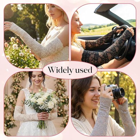 6 Pairs Lace Long Fingerless Gloves, Black Fingerless Gloves Women, Elastic Lace Elbow Length Glove, for Daily Sun Protection, Outdoor Sports, Parties. in Saudi Arabia