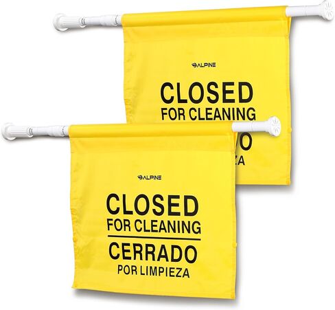 Alpine Restroom Closed for Cleaning Sign - Caution Door Barricade Signs, English & Spanish Yellow Safety Hanging Sign for Commercial Bathrooms Maintenance in Saudi Arabia