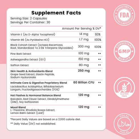 Menopause Supplement for Women : Hormone-Free Probiotic with Black Cohosh & Ashwagandha Support for Hot Flashes Mood Balance & Skin Health 60 Capsules in Saudi Arabia