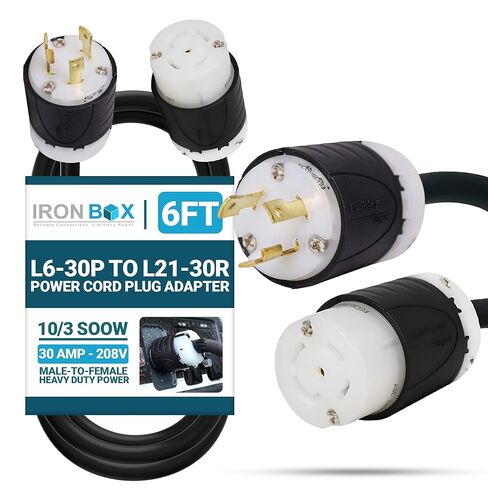 IronBox NEMA L6-30P to L21-30R Power Cord Plug Adapter - 30A, 208V, 10/3 SOOW - UL Listed Heavy Duty Power Cable - Twist Lock Power Extension for Generator, RV, Camper and More (1ft, Custom Build) in Saudi Arabia