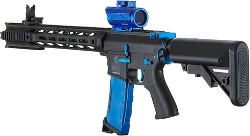 بندقية Lancer التكتيكية Gen 2 M4 SPR Carbine Blue Airsoft AEG مع علبة تروس معدنية كاملة ومنظار نقطة حمراء متوسطة عالية السرعة، بطارية نيمه 9.6 فولت 1600 مللي أمبير في الساعة، شاحن، 1000 طلقة 0.20 جرام BBS متضمنة in Kuwait