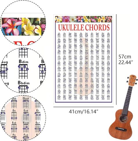 Musiin Ukulele Chord Fingering Chart - Poster for Beginners - Ukulele Accessories in Saudi Arabia