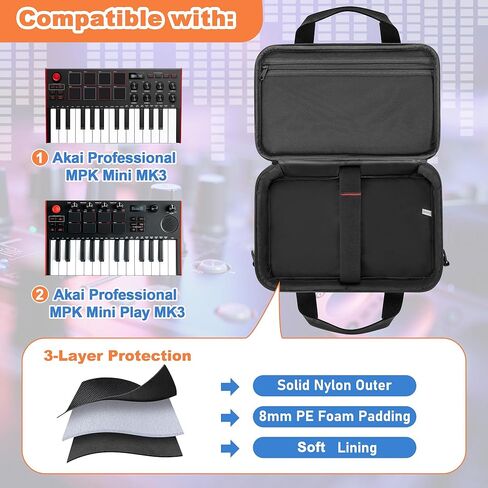 حقيبة حمل PGmoon متوافقة مع وحدة تحكم لوحة المفاتيح Akai Professional MPK Mini MK3 / MPK Mini Play MK3 25 مفتاح USB MIDI، حقيبة لوحة مفاتيح للسفر مع جيوب متعددة للملحقات in Kuwait