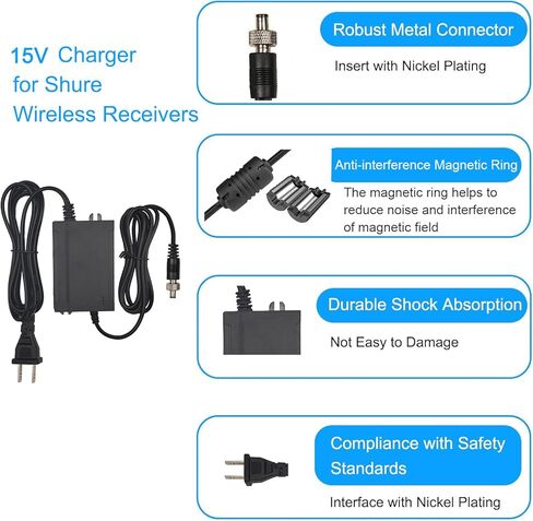 15V AC Adapter Compatible with Shure PS43US in-Line Power Supply Replacement for Shure GLX4 & ULX4 GLXD4 ULXS4 ULXP4 ULXD4 P9T PS9 SBC-DC AXT610 Wireless Receivers Power Cord in Saudi Arabia