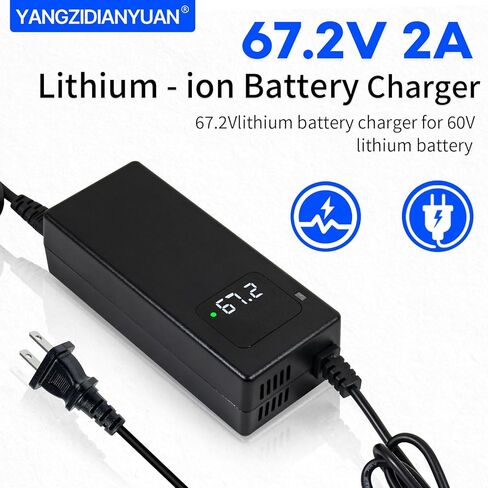 شاحن بطارية ليثيوم 67.2 فولت 2 أمبير، مناسب للشحن السريع لبطارية ليثيوم 16 ثانية 60 فولت، مزود بقابس موصل GX16-3، مع شاشة عرض وأضواء مؤشر LED in Kuwait