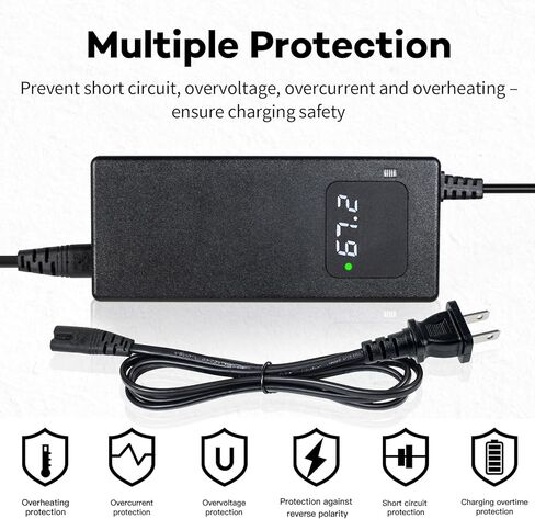 شاحن بطارية ليثيوم 67.2 فولت 2 أمبير، مناسب للشحن السريع لبطارية ليثيوم 16 ثانية 60 فولت، مزود بقابس موصل GX16-3، مع شاشة عرض وأضواء مؤشر LED in Kuwait