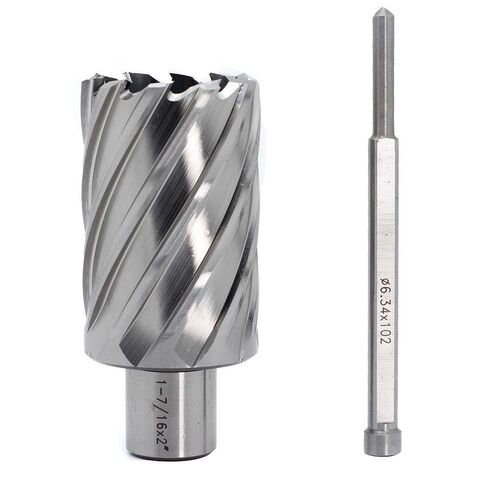 OSCARBIDE 1-7/16 "x2 قاطع حلقي، 3/4 بوصة ويلدون شانك، 1-7/16 بوصة قطر القطع، 2 بوصة عمق القطع، 2 مسطح، مثقاب ماج مع دبوس طيار لضغط الحفر المغناطيسي، قطعة واحدة in Saudi Arabia