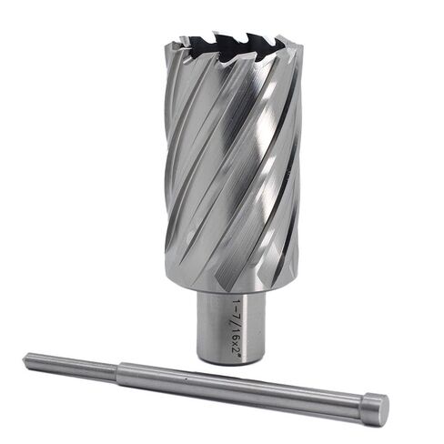 OSCARBIDE 1-7/16 "x2 قاطع حلقي، 3/4 بوصة ويلدون شانك، 1-7/16 بوصة قطر القطع، 2 بوصة عمق القطع، 2 مسطح، مثقاب ماج مع دبوس طيار لضغط الحفر المغناطيسي، قطعة واحدة in Saudi Arabia