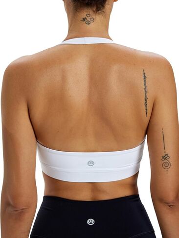 Womens Halter Sports Bra Soft Scoop Neck Yoga Crop Sexy Open Back Light Support Workout Gym Top Removable Pads in Kuwait