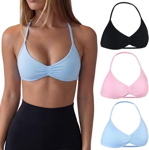 Coume المرأة 3 حزمة الرسن حمالات الصدر الرياضية مبطنة تأثير Strappy الصدرية مفتوحة الظهر الخامس الرقبة حمالات الصدر تجريب الصالة الرياضية اليوغا مع أكواب قابلة للإزالة in Saudi Arabia