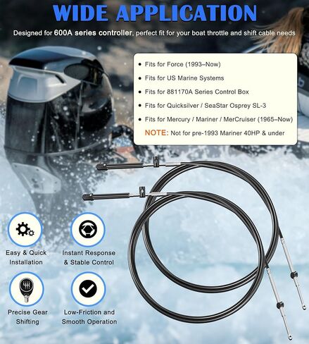 Bonbo 10FT Boat Throttle and Shift Cables for Gen1 600A Series Controller, Compatible with Mercury MerCruiser Marine Force Outboard Engines, Replaces Part Number CC17910 in Saudi Arabia