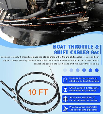 Bonbo 10FT Boat Throttle and Shift Cables for Gen1 600A Series Controller, Compatible with Mercury MerCruiser Marine Force Outboard Engines, Replaces Part Number CC17910 in Saudi Arabia