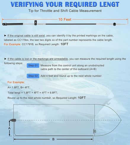 Bonbo 10FT Boat Throttle and Shift Cables for Gen1 600A Series Controller, Compatible with Mercury MerCruiser Marine Force Outboard Engines, Replaces Part Number CC17910 in Saudi Arabia