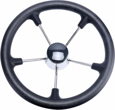 Amarine Made Boat Steering Wheel, 13-1/2 Inch Boat Marine 5 Spoke Destroyer Steering Wheel with Black Foam Grip in Saudi Arabia