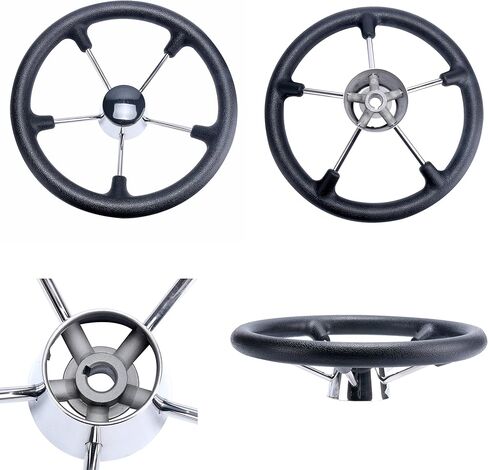 Amarine Made Boat Steering Wheel, 13-1/2 Inch Boat Marine 5 Spoke Destroyer Steering Wheel with Black Foam Grip in Saudi Arabia