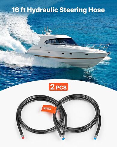 VEVOR Hydraulic Hose Kit, 16 ft 2-Piece Leak-Proof TPEE Outboard Steering Hose Kit with 304 Stainless Steel Connector, Compatible with Marine Outboard Steering Systems, 20 MPa Max Working Pressure in Saudi Arabia