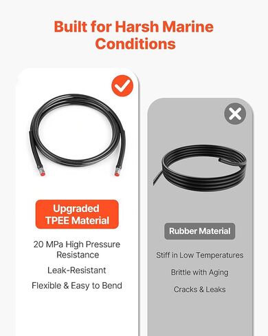 VEVOR Hydraulic Hose Kit, 16 ft 2-Piece Leak-Proof TPEE Outboard Steering Hose Kit with 304 Stainless Steel Connector, Compatible with Marine Outboard Steering Systems, 20 MPa Max Working Pressure in Saudi Arabia