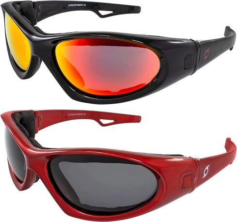 Hurricane Eyewear Category 5 Jet & Water Ski Floating Sunglasses to Goggles 2 Pairs Black with Red Lens & Red with Polarized Smoke Lens in Kuwait