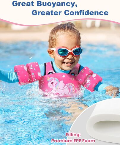 سترة سباحة للأطفال الصغار تطفو على الماء للفتيات بوزن 20-30-50-66 كجم - تطفو على حمام السباحة للأطفال مع حزام الكتف يطفو على الذراع، وتساعد على السباحة لأعمار 2-3-4-5-6-7 سنوات in Kuwait