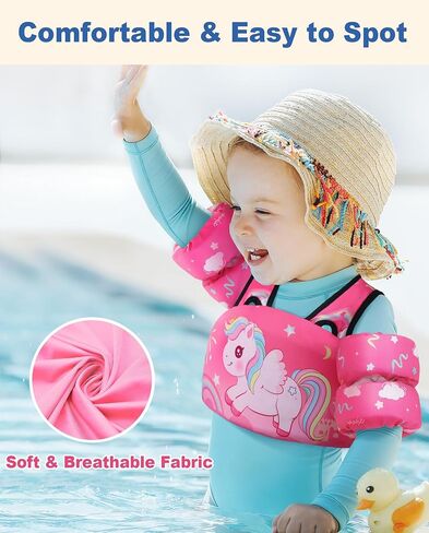 سترة سباحة للأطفال الصغار تطفو على الماء للفتيات بوزن 20-30-50-66 كجم - تطفو على حمام السباحة للأطفال مع حزام الكتف يطفو على الذراع، وتساعد على السباحة لأعمار 2-3-4-5-6-7 سنوات in Kuwait