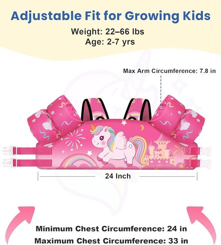 سترة سباحة للأطفال الصغار تطفو على الماء للفتيات بوزن 20-30-50-66 كجم - تطفو على حمام السباحة للأطفال مع حزام الكتف يطفو على الذراع، وتساعد على السباحة لأعمار 2-3-4-5-6-7 سنوات in Kuwait