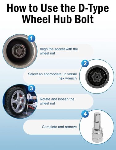 D-Wheel Lock Key for Toyota, Lexus, Tacoma, Anti-Theft Lug Nut Removal Tool, Standard Hex Top for Standard Wrenches, Construction D-Wheel Lug Nut Removal Tool in Kuwait