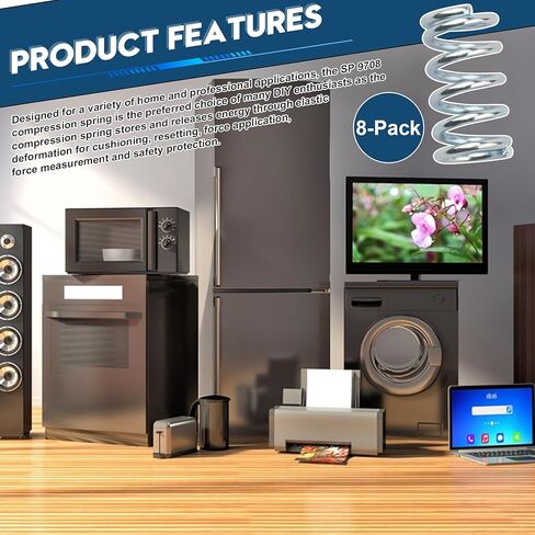 9708 Compression Spring, Small Springs, 0.091 GA x 11/16 inch x 1-1/4 inch, Silver, Durable Stainless Steel Construction, Sturdy, 8-Pack in Kuwait