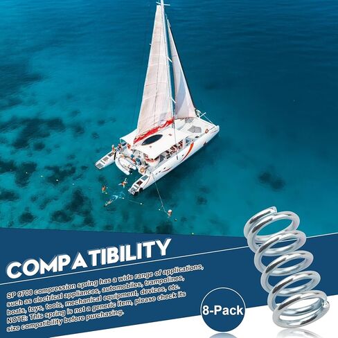 9708 Compression Spring, Small Springs, 0.091 GA x 11/16 inch x 1-1/4 inch, Silver, Durable Stainless Steel Construction, Sturdy, 8-Pack in Kuwait