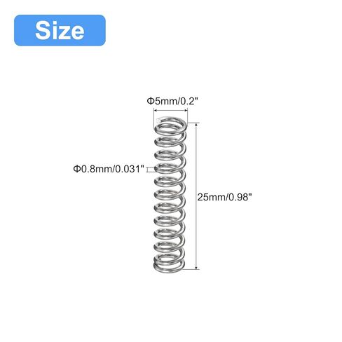 Compression Spring, 5Pcs 304 Stainless Steel, 5mm OD, 0.8mm Wire Size, 25mm Free Length, Silver Tone in Saudi Arabia