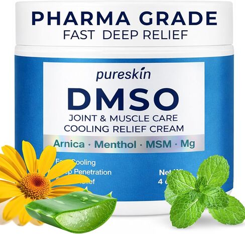 PURESKIN DMSO Relief Cream – Pharmaceutical Grade Fast-Absorbing Cooling Formula for Active Lifestyles – Lightweight Cream with Arnica, MSM, Magnesium, Menthol & Aloe, 4 oz in Saudi Arabia