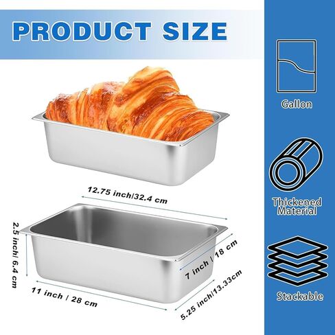 4 عبوات من مقلاة الفندق المصنوعة من الفولاذ المقاوم للصدأ مقاس 1/3، بعمق 2.5 بوصة، 12.8 × 7 × 2.5 بوصة، آمنة للاستخدام في غسالة الأطباق، لتخزين الطعام، وتقديم الطعام، والحفلات in Kuwait