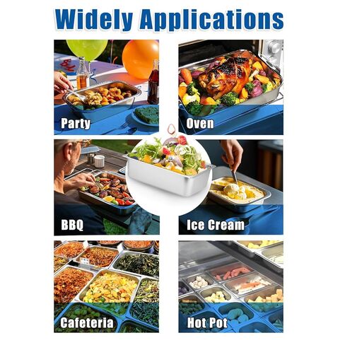 4 عبوات من مقلاة الفندق المصنوعة من الفولاذ المقاوم للصدأ مقاس 1/3، بعمق 2.5 بوصة، 12.8 × 7 × 2.5 بوصة، آمنة للاستخدام في غسالة الأطباق، لتخزين الطعام، وتقديم الطعام، والحفلات in Kuwait