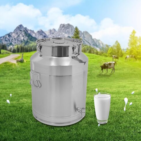 Dfmyhked‌ 64L/17Gal Stainless Steel Sealed Storage Bucket, Wine Pail Bucket with Locking Lid with Faucet, 304 Food Grade Milk Can for Liquid Transport, Dry Goods (64L) in Saudi Arabia