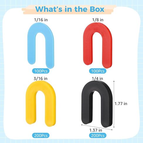 600 قطعة من حشوات البلاط، حشوات إسفينية على شكل حدوة حصان لتسوية البلاط، فواصل بلاستيكية قابلة لإعادة الاستخدام على شكل حرف U في 4 مقاسات (1/16 بوصة، 1/8 بوصة، 3/16 بوصة، 1/4 بوصة) للأرضيات ومشاريع التبليط in Kuwait