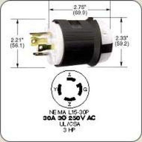 HBL2721 قفل التوصيل 30 أمبير 3 فاز 250 فولت L15-30P أبيض وأسود in Kuwait