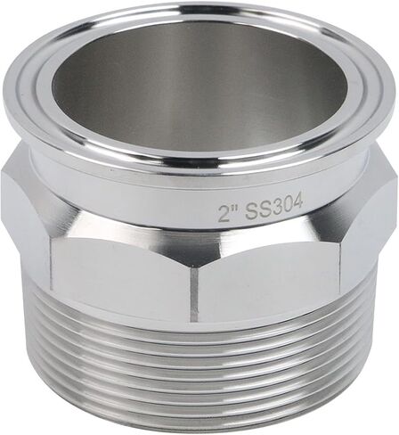 Crapyt 2 Inches 304 Stainless Steel Tri Clamp Clover, Hexagonal Sanitary Pipe Fitting to NPT 2" Male Thread Adaptor, Tri Clamp Male Thread Adaptor(2",Sliver) in Saudi Arabia
