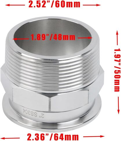 Crapyt 2 Inches 304 Stainless Steel Tri Clamp Clover, Hexagonal Sanitary Pipe Fitting to NPT 2" Male Thread Adaptor, Tri Clamp Male Thread Adaptor(2",Sliver) in Saudi Arabia