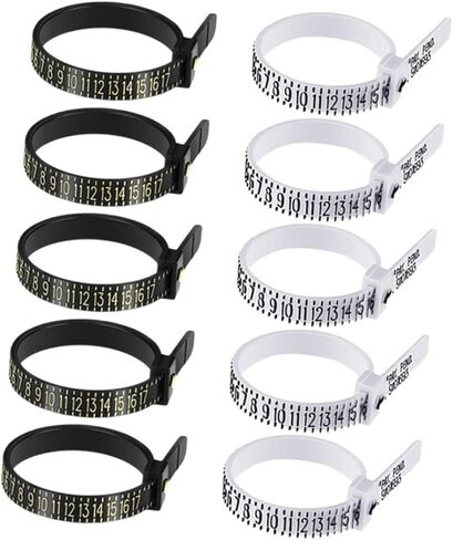 HOMSFOU 10pcs Finger Gauge Tools Reusable Ring Sizer Measurer for Accurate Jewelry Sizing for Weddings and Parties Lightweight and Easy to Carry Black and White Colors Included in Saudi Arabia