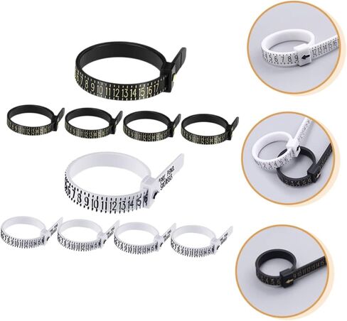 HOMSFOU 10pcs Finger Gauge Tools Reusable Ring Sizer Measurer for Accurate Jewelry Sizing for Weddings and Parties Lightweight and Easy to Carry Black and White Colors Included in Saudi Arabia