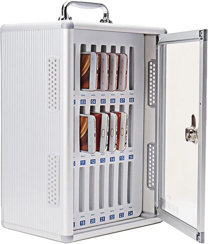 Phone Storage Cabinet Exam Test Mobile Phone Management Box School Mobile Phone Storage Box Mobile Phone Storage Cabinet with Cooling Holes Office Wall Mounted Cell bits (Silver-24 bits) in Saudi Arabia
