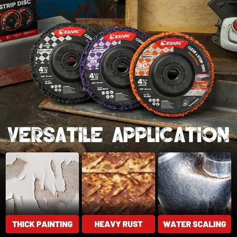 EZARC Stripping Discs 4-1/2" Paint & Rust Removal Wheels for Angle Grinder, Clean and Remove Coatings, Scaling, Welds and Oxidation, Multi-Color Strip Disc Set, 3-Pack (Black, Purple, Orange) in Saudi Arabia
