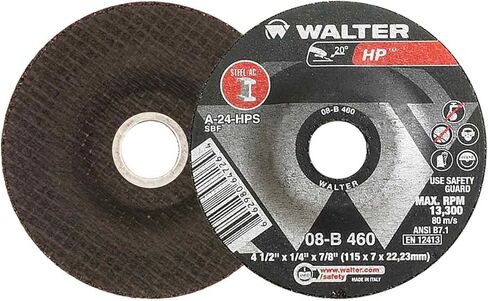 عجلات طحن عالية الأداء من Walter 08B460 4-1/2x1/4x7/8 HP من النوع 27 درجة A-24، 25 عبوة in Saudi Arabia