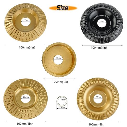 5 Wood Carving Disc Wheels for 4" or 4 1/2" Angle Grinder with 7/8" (22mm) Arbor 100mm & 75mm Diameter - Shaping Discs for Woodworking & Sculpting in Kuwait