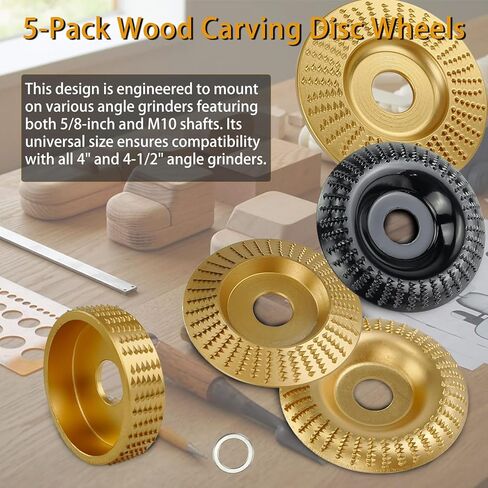 5 Wood Carving Disc Wheels for 4" or 4 1/2" Angle Grinder with 7/8" (22mm) Arbor 100mm & 75mm Diameter - Shaping Discs for Woodworking & Sculpting in Kuwait