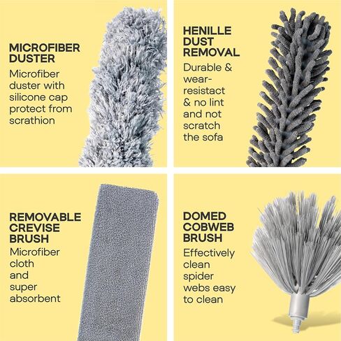 Microfiber Feather Duster with Extension Pole 100 Inches, (8 PCS), Cleaning Brush, Dusters for Cleaning High Ceilings, Cobwebs, Blinds, Cars, Reusable, Washable, Extendable, Ceiling Fan Cleaner Duster in Kuwait